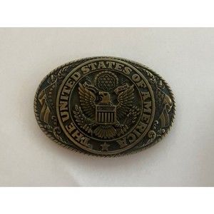 Tony Lama USA United States Of America Brass Oval Belt Buckle